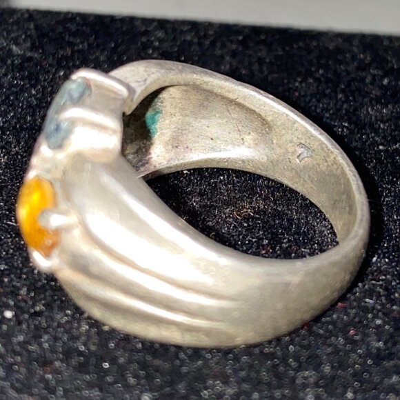 Ring 5 Stones Blue Topaz Amethyst Tourmaline Citrine Faceted Sterling Silver Sta - Picture 9 of 16